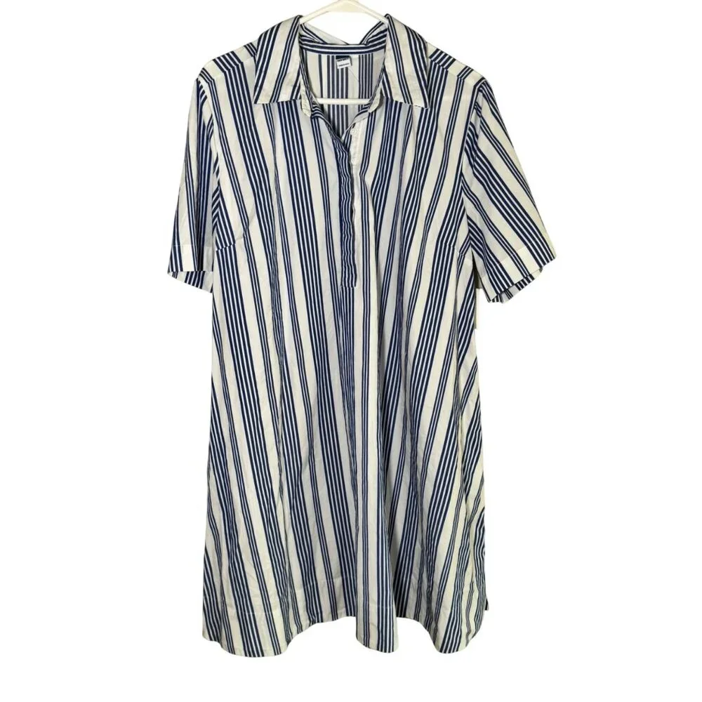 Old Navy Womens Striped Collared Swing Short-Sleeve Shirt Dress with Pockets - Picture 2 of 5